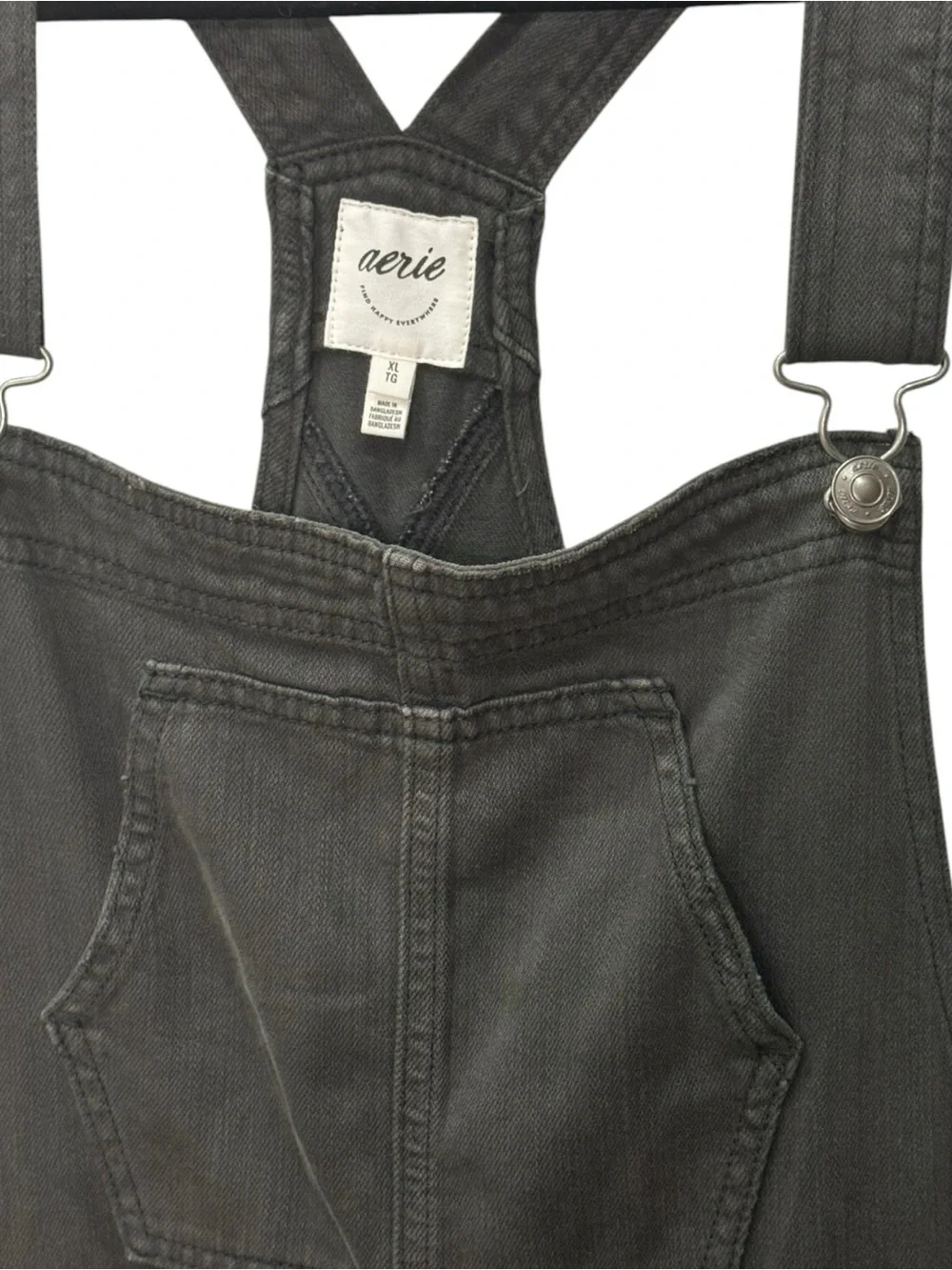 Aerie Wide-Leg Denim Cargo Overalls in black color women’s size XL